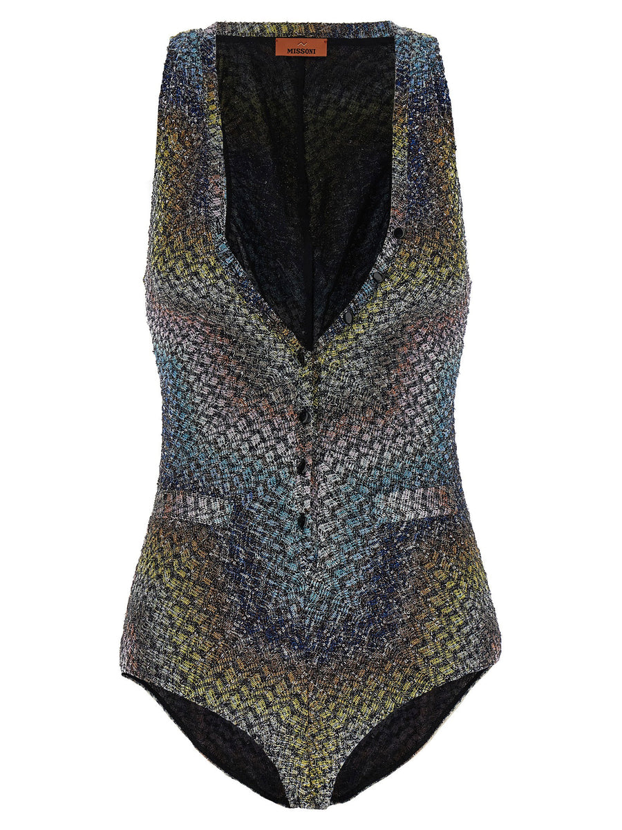 Missoni Zigzag One Piece Swimsuit With Micro Sequin Lame Multicolor