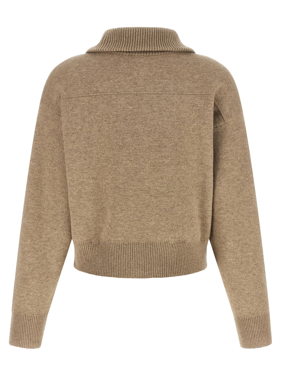 Brunello Cucinelli Shiny Zipper Pull Wool Cardigan