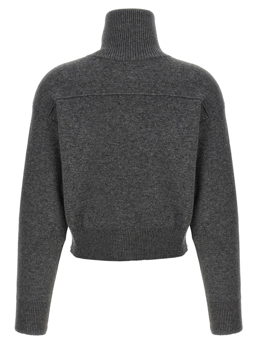 Brunello Cucinelli Shiny Zipper Pull Wool Cardigan