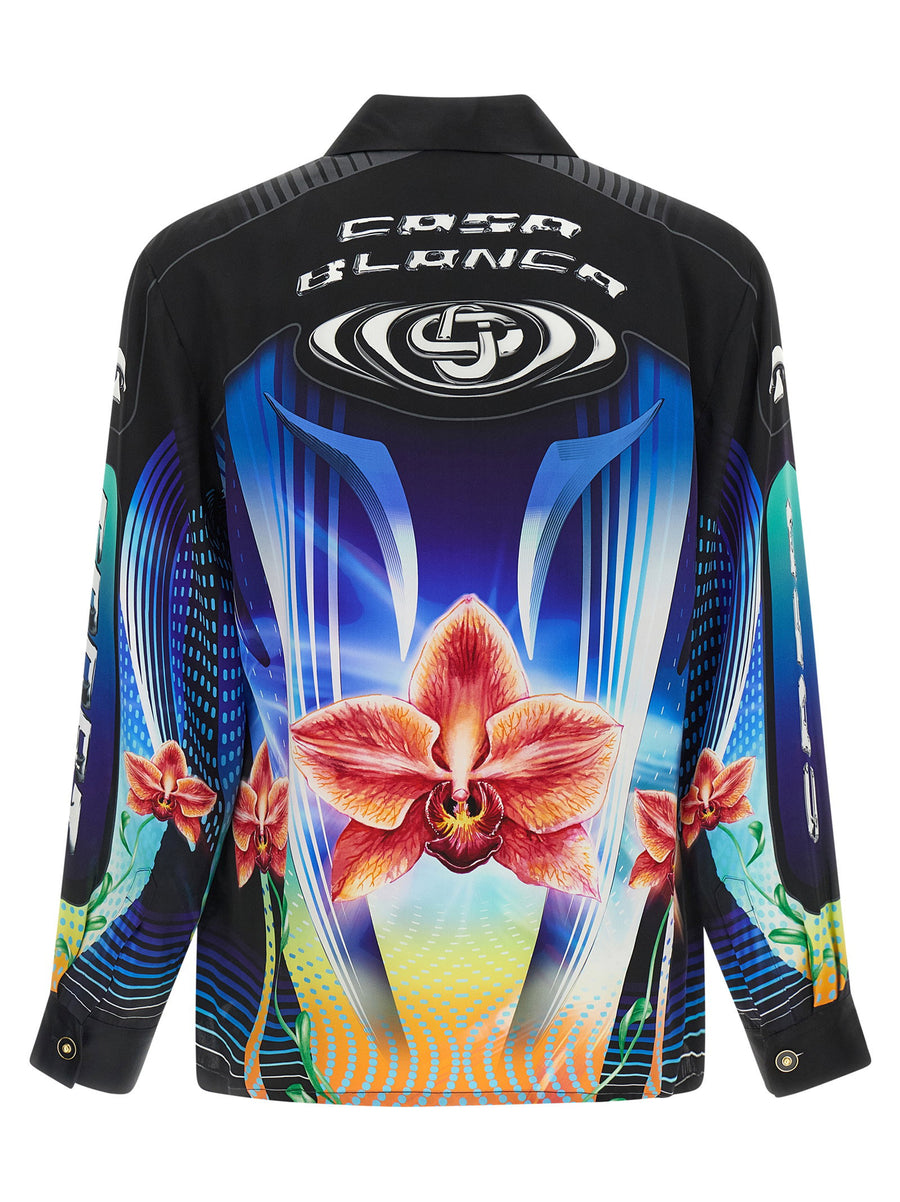 Casablanca Orchid Racer Silk Shirt For Men Allover Orchid Print Luxurious Resort Ready Statement