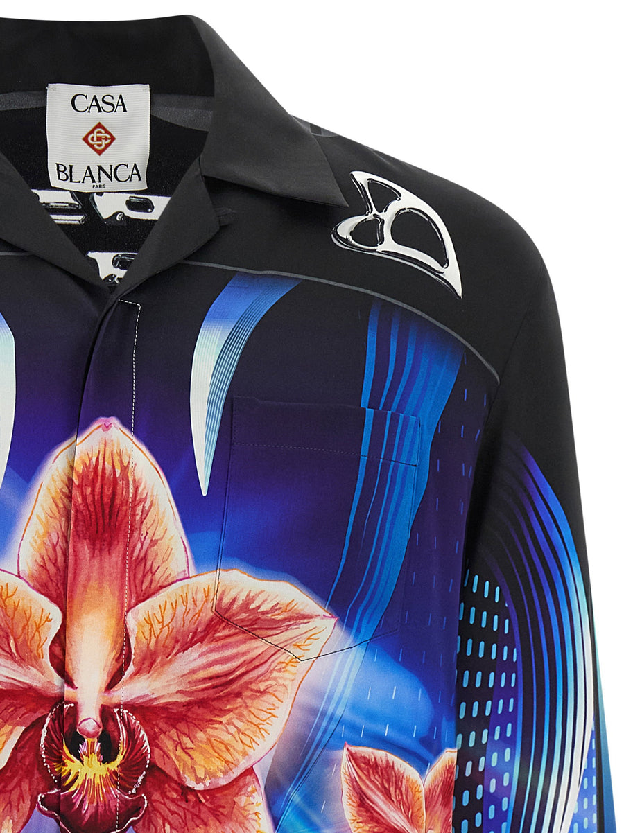 Casablanca Orchid Racer Silk Shirt For Men Allover Orchid Print Luxurious Resort Ready Statement