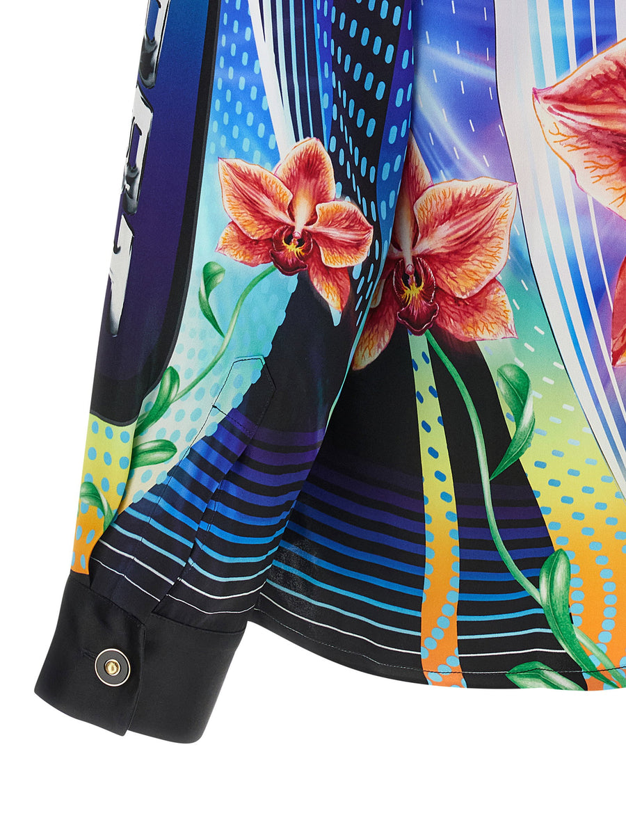 Casablanca Orchid Racer Silk Shirt For Men Allover Orchid Print Luxurious Resort Ready Statement