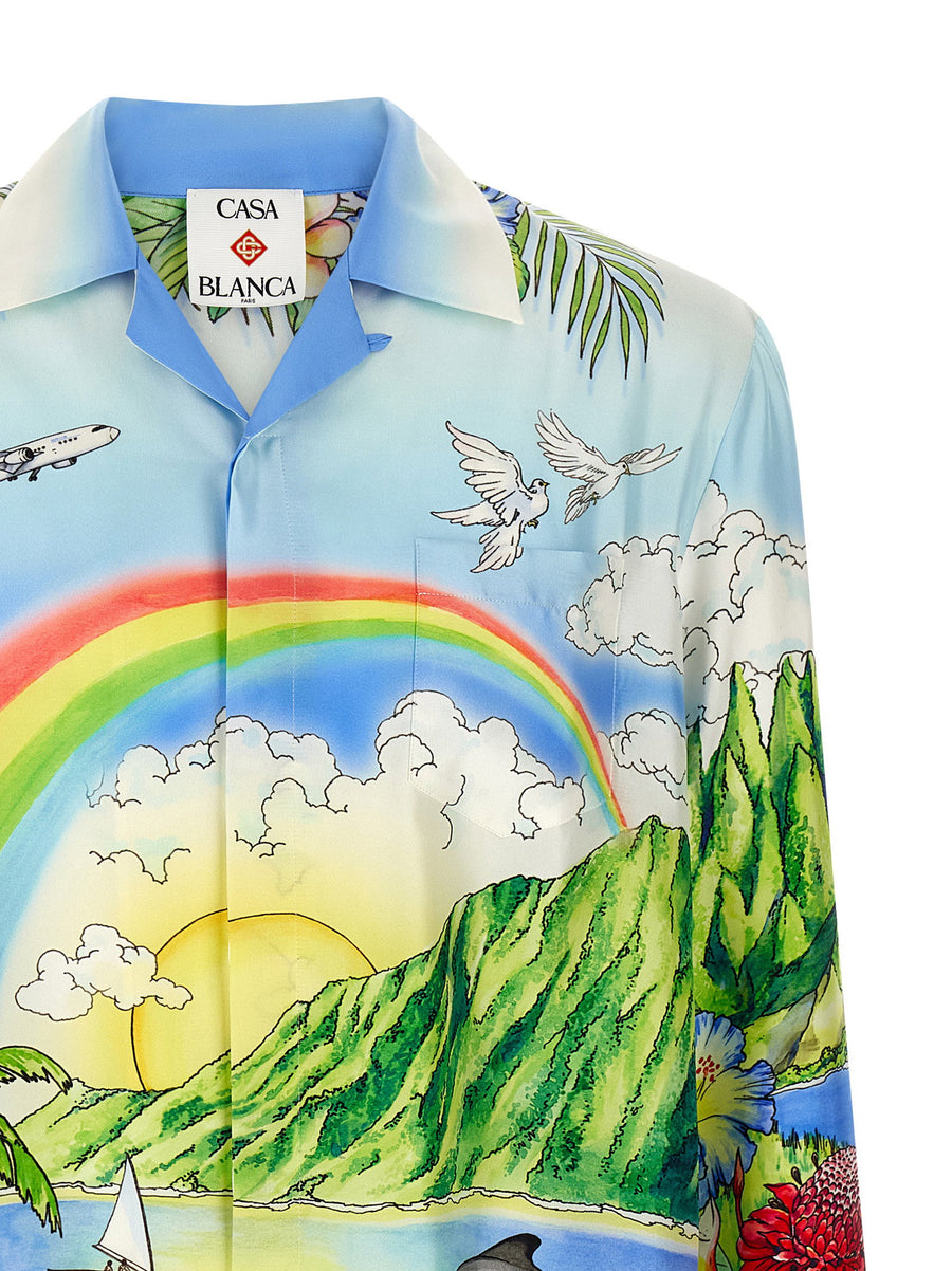 Casablanca Aloha Shirt For Men Premium Silk Twill Multicolor Allover Print Resort Luxury Vacationwear