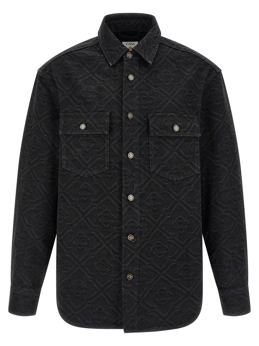 Casablanca Laser Monogram Denim Overshirt for Men, Premium 100% Cotton, Enameled Logo Buttons, Front Pockets