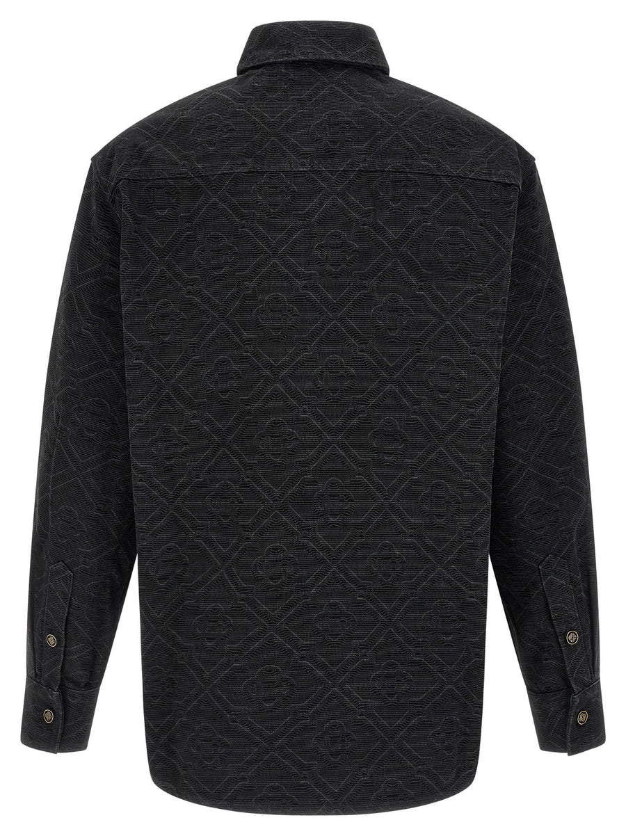 Casablanca Laser Monogram Denim Overshirt for Men, Premium 100% Cotton, Enameled Logo Buttons, Front Pockets
