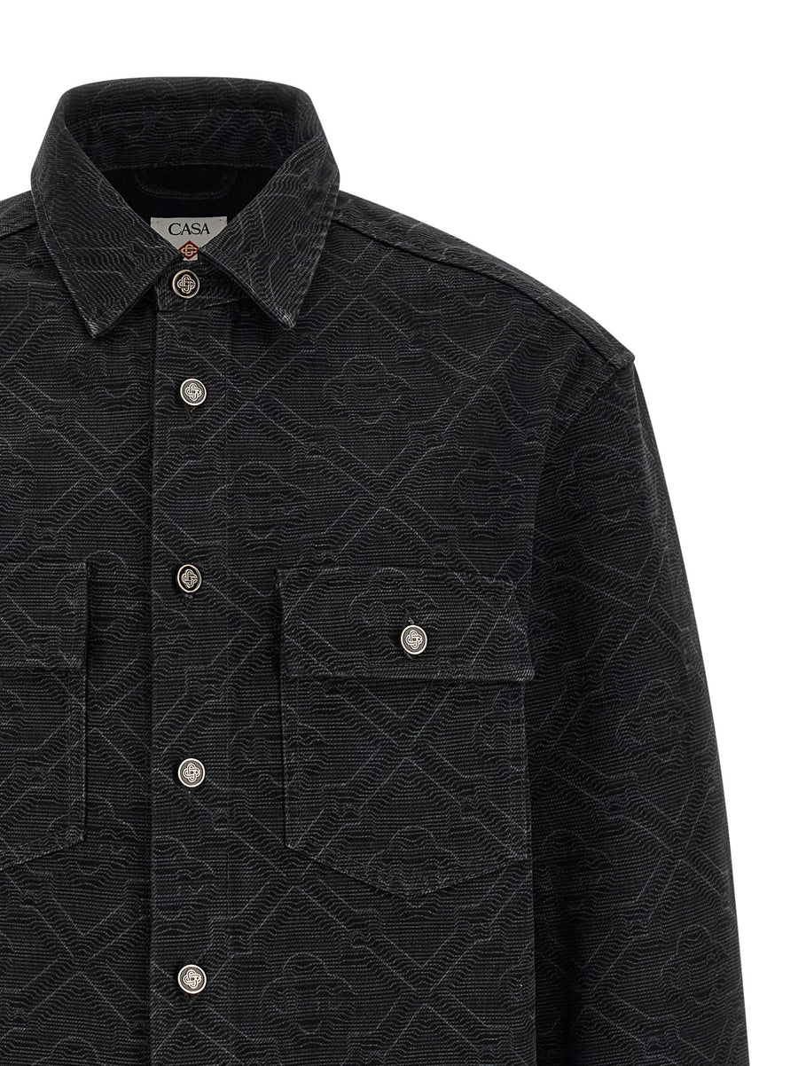 Casablanca Laser Monogram Denim Overshirt for Men, Premium 100% Cotton, Enameled Logo Buttons, Front Pockets