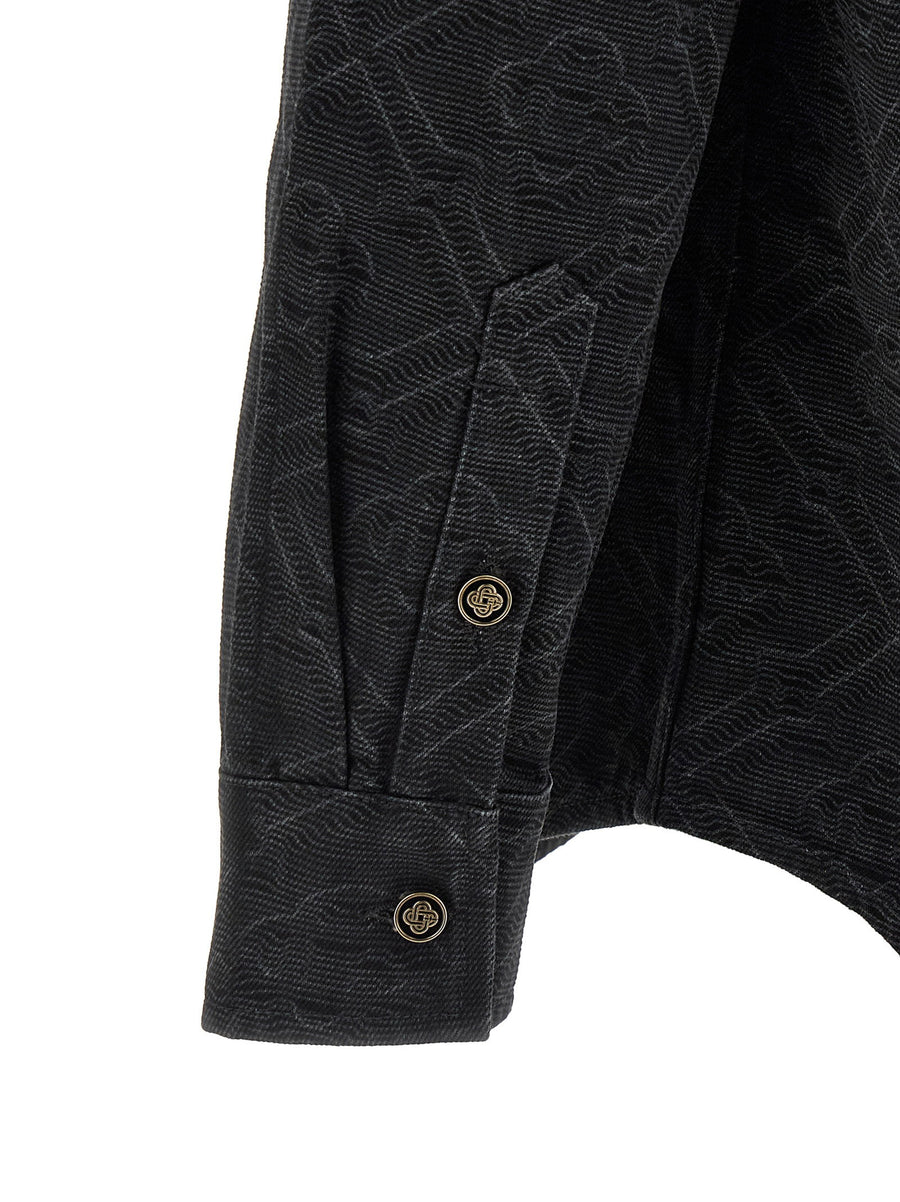 Casablanca Laser Monogram Denim Overshirt for Men, Premium 100% Cotton, Enameled Logo Buttons, Front Pockets