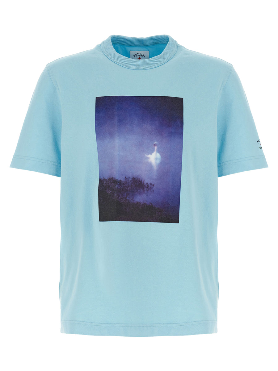 Barbour Noah Archive Swan T Shirt For Men Light Blue 100 Percent Cotton With Front And Back Prints
