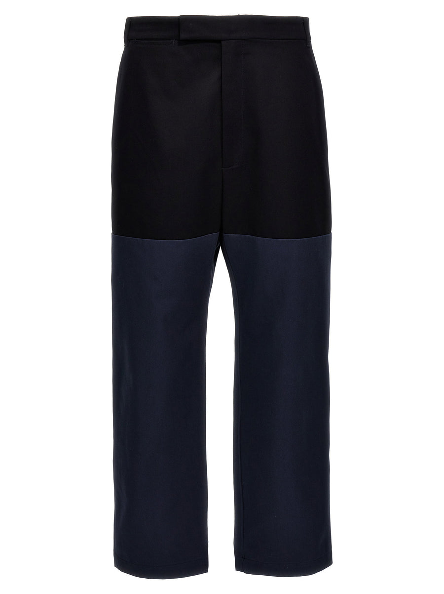 Thom Browne Unconstructed Combo Pants For Men With Patchwork Panel And Straight Leg