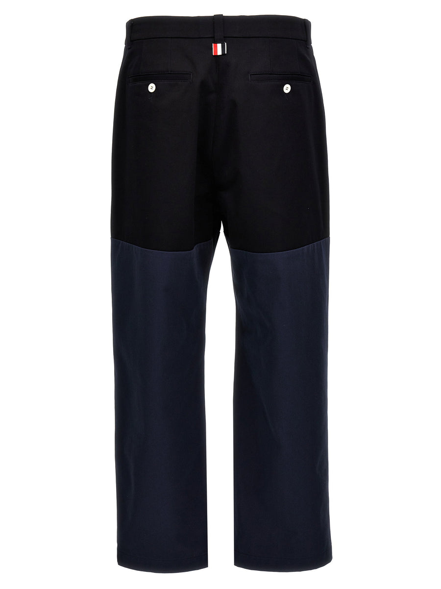 Thom Browne Unconstructed Combo Pants For Men With Patchwork Panel And Straight Leg