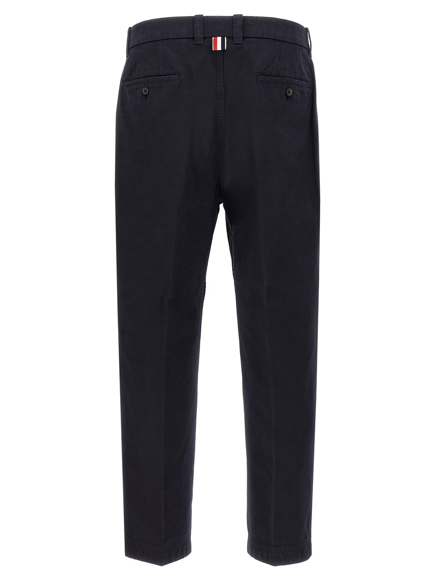 Thom Browne Utility Pants For Men Versatile Garment Dyed Cotton Twill Ironed Pleat Straight Leg