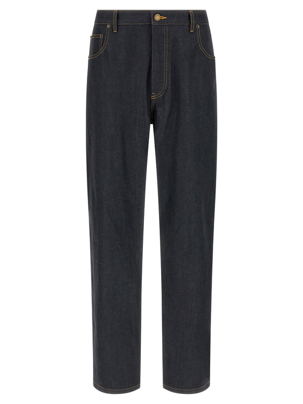 Thom Browne Japanese Selvedge Denim Jeans High Waist Wide Leg 100 Percent Cotton For Men