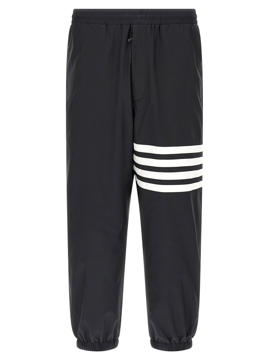 Thom Browne Track Joggers For Men Luxury Shiny Ripstop With 4bar Print Zip Flap Left Leg Print