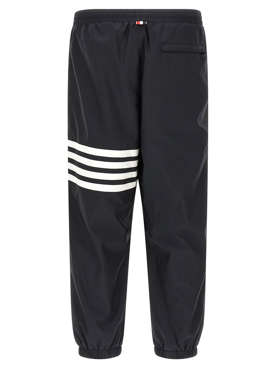 Thom Browne Track Joggers For Men Luxury Shiny Ripstop With 4bar Print Zip Flap Left Leg Print