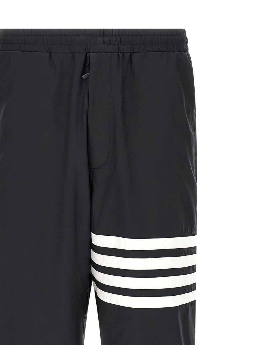 Thom Browne Track Joggers For Men Luxury Shiny Ripstop With 4bar Print Zip Flap Left Leg Print