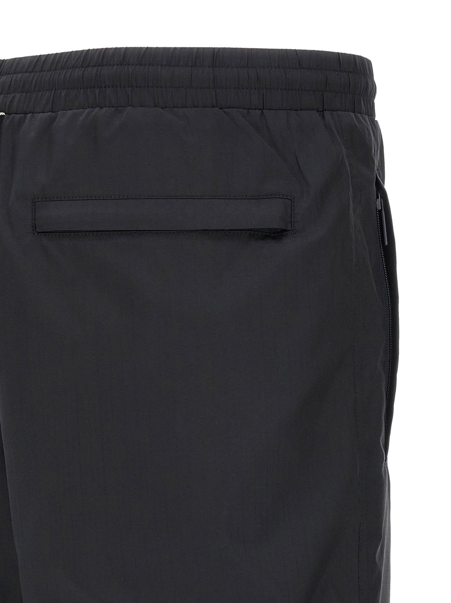 Thom Browne Track Joggers For Men Luxury Shiny Ripstop With 4bar Print Zip Flap Left Leg Print