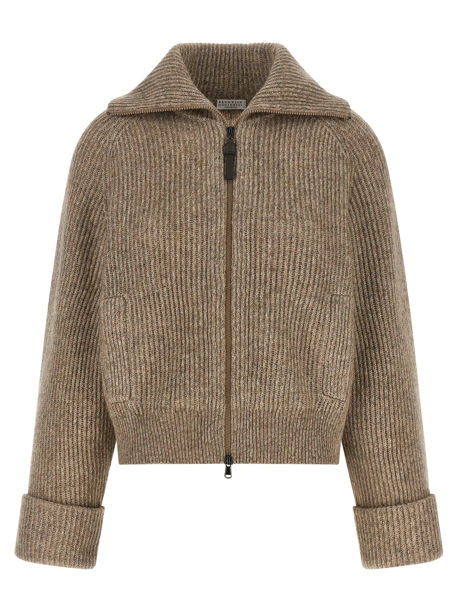 Brunello Cucinelli Shiny Zipper Pull Cardigan