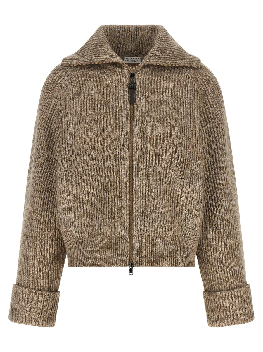 Brunello Cucinelli Shiny Zipper Pull Cardigan