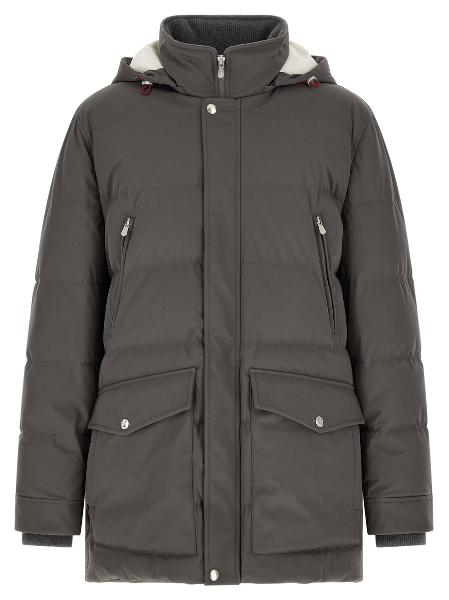Brunello Cucinelli Quilted Parka Gray Technical Fabric Luxury Outerwear