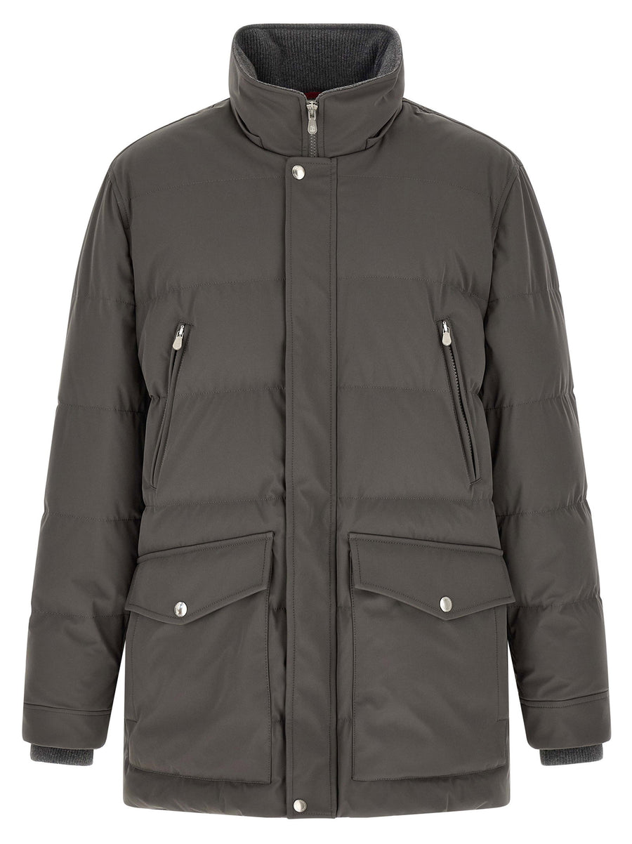 Brunello Cucinelli Quilted Parka Gray Technical Fabric Luxury Outerwear