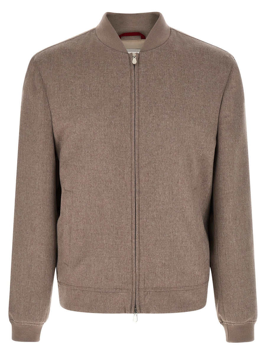 Brunello Cucinelli Cashmere Bomber Jacket For Men Lightweight Luxury Premium Cashmere Front Zip Grey