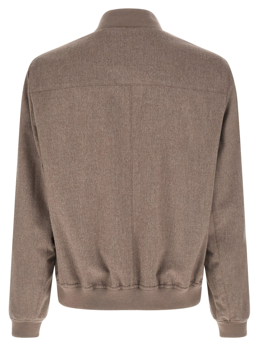 Brunello Cucinelli Cashmere Bomber Jacket For Men Lightweight Luxury Premium Cashmere Front Zip Grey