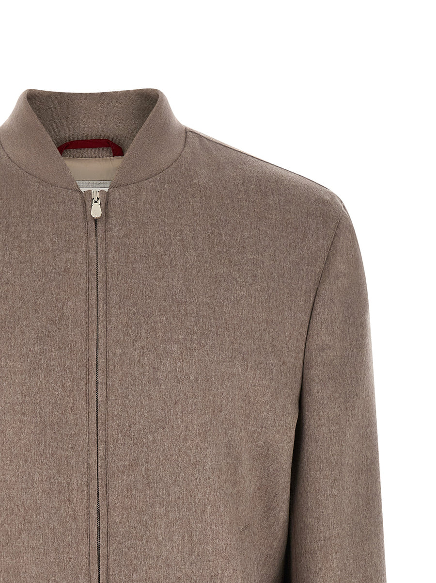 Brunello Cucinelli Cashmere Bomber Jacket For Men Lightweight Luxury Premium Cashmere Front Zip Grey