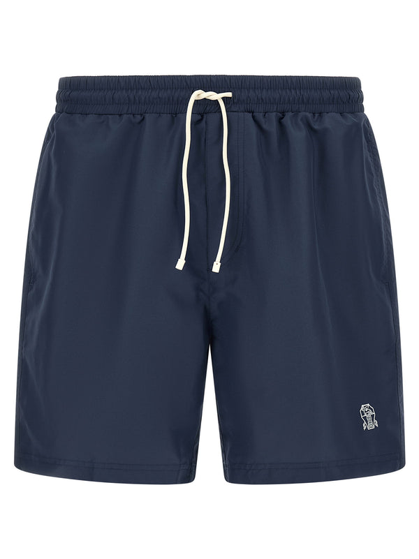 Brunello Cucinelli Logo Embroidery Swimsuit for Men Luxury Beachwear With Signature Crest