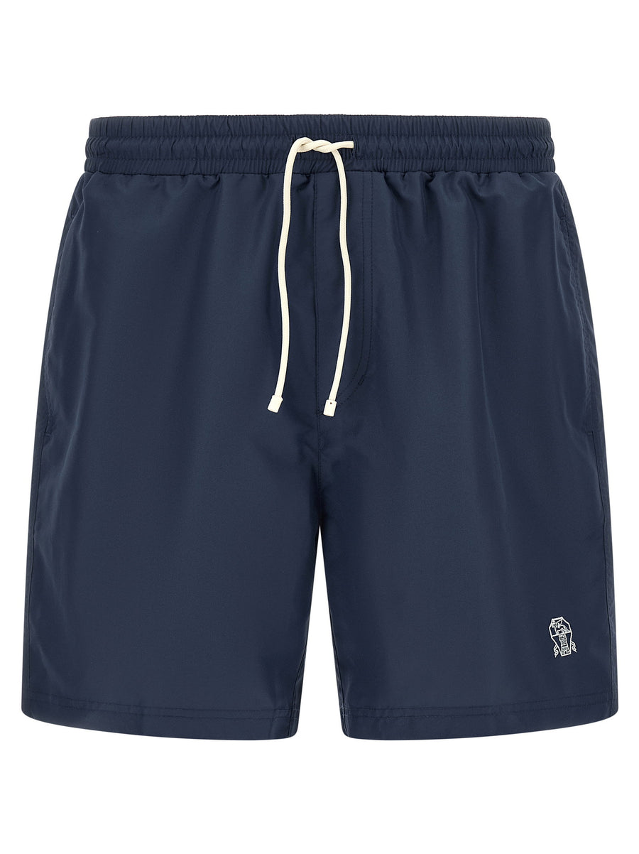 Brunello Cucinelli Logo Embroidery Swimsuit for Men Luxury Beachwear With Signature Crest