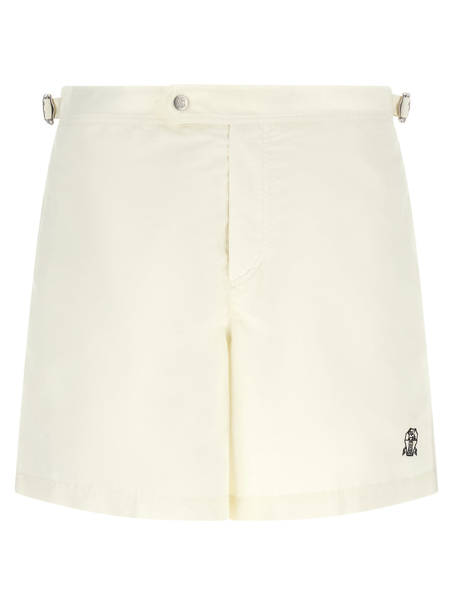 Beige Brunello Cucinelli Logo Embroidery Swimsuit For Men