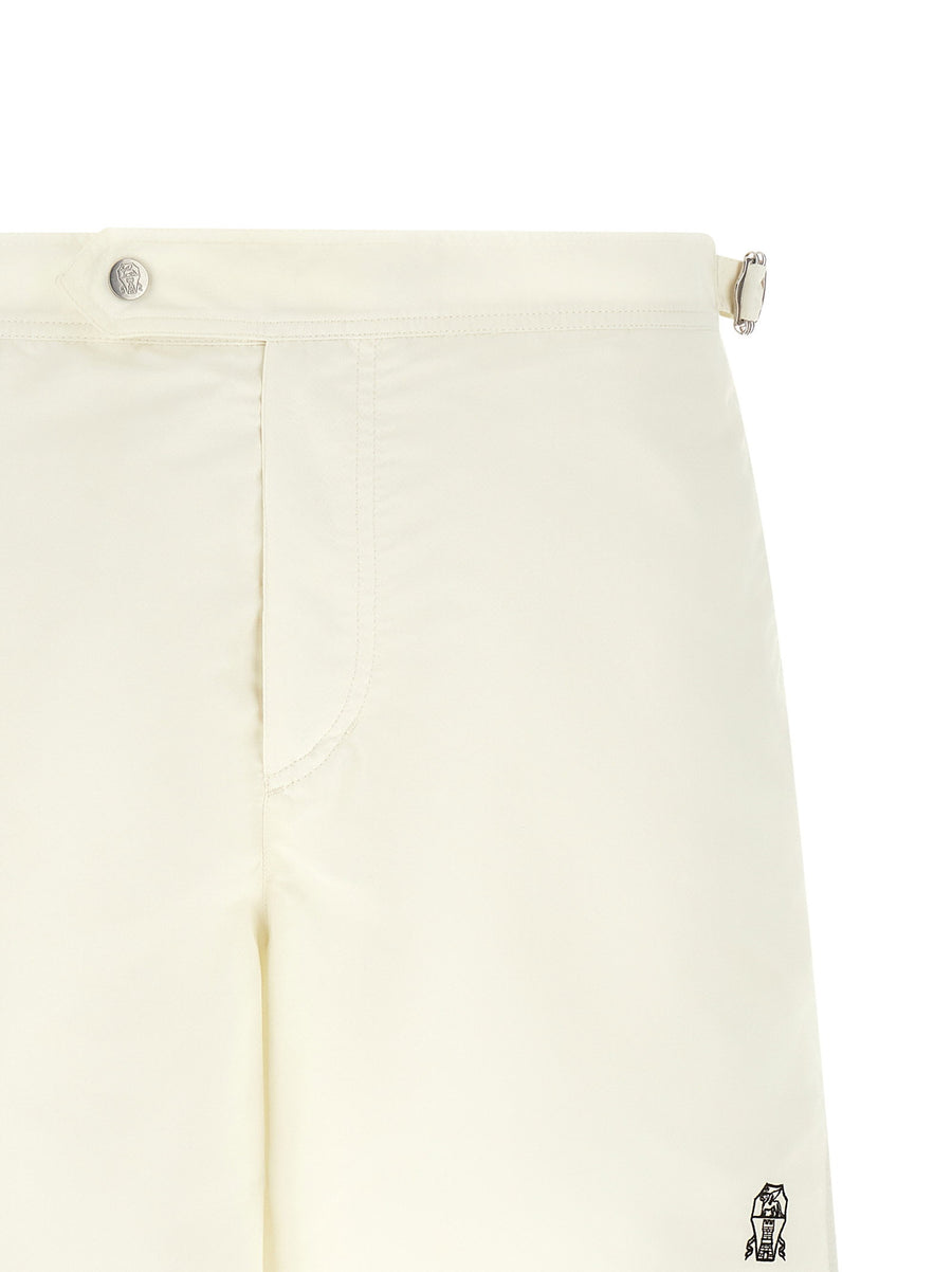 Beige Brunello Cucinelli Logo Embroidery Swimsuit For Men