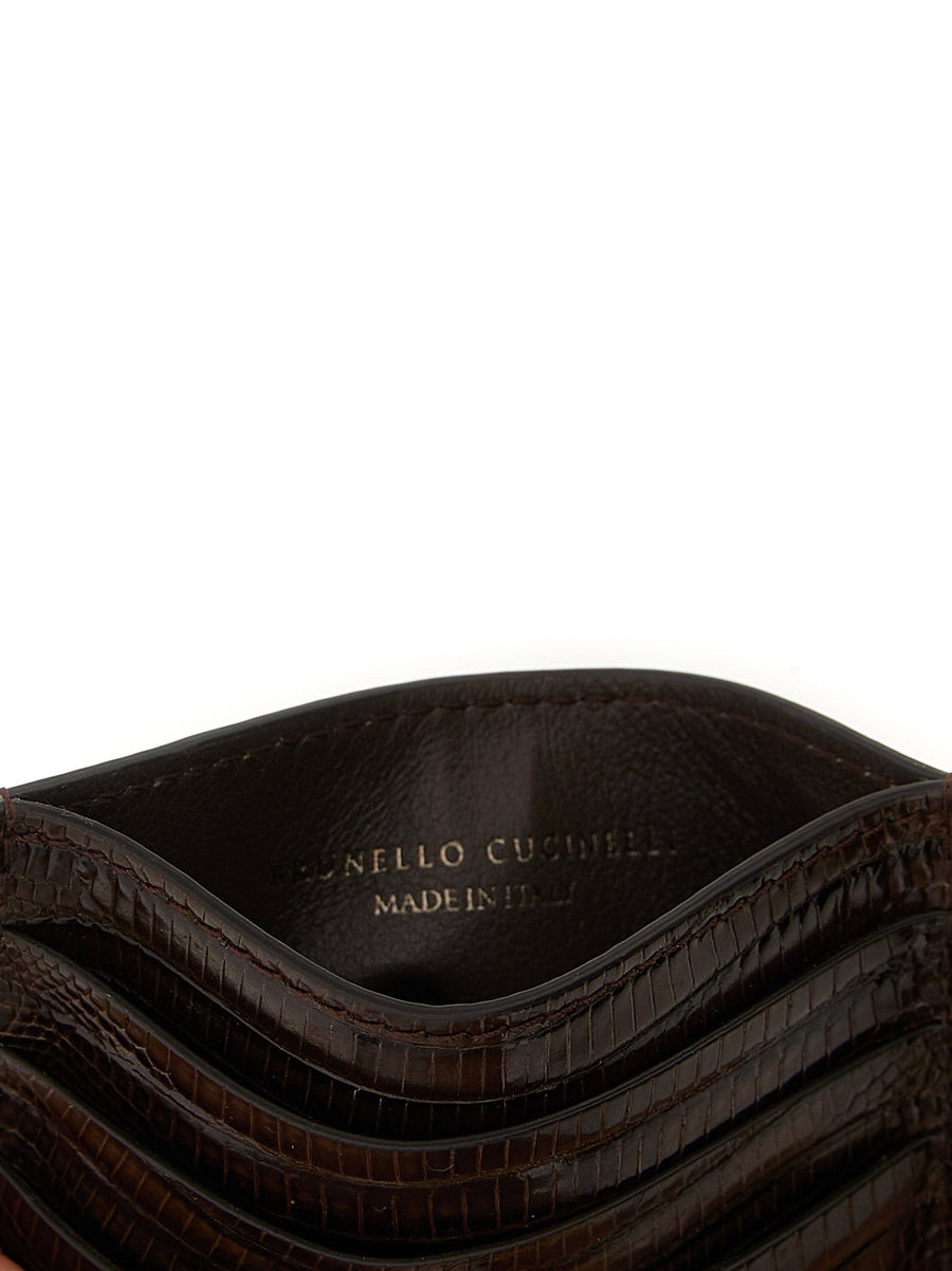 Brunello Cucinelli Brown Argentinian Tegu Leather Cardholder With Six Slots