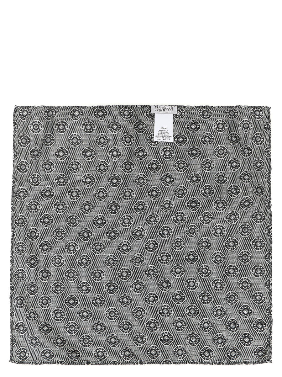 Brunello Cucinelli Silk Clutch Bag In Anthracite Gray With Geometric Medallion