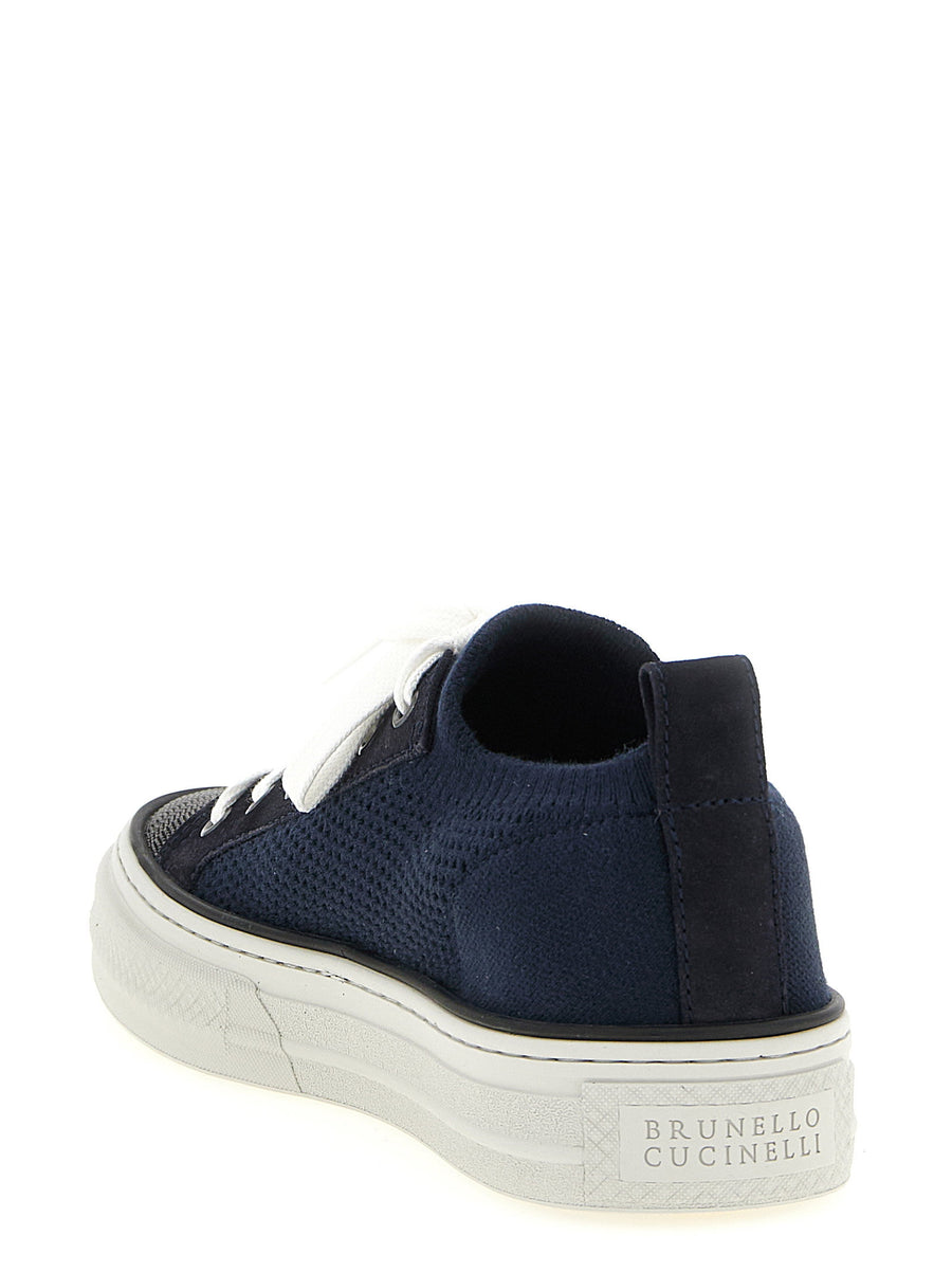 Brunello Cucinelli Precious Toe Sneakers Blue Cotton Knit For Women EU Size Lightweight Luxury