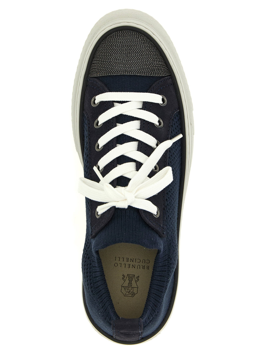 Brunello Cucinelli Precious Toe Sneakers Blue Cotton Knit For Women EU Size Lightweight Luxury
