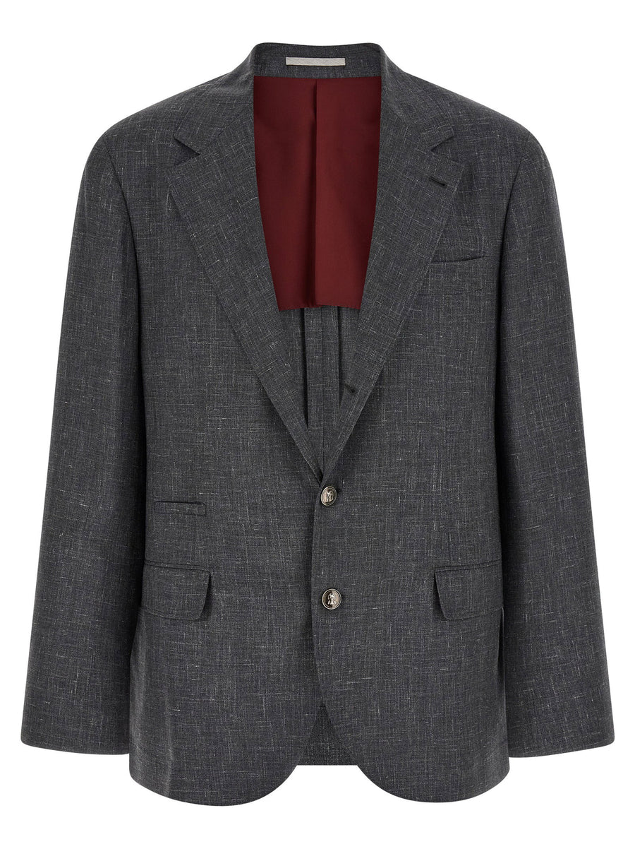 Brunello Cucinelli Gray Flamed Wool Silk Linen Blazer Women