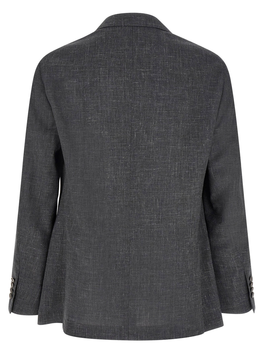 Brunello Cucinelli Gray Flamed Wool Silk Linen Blazer Women