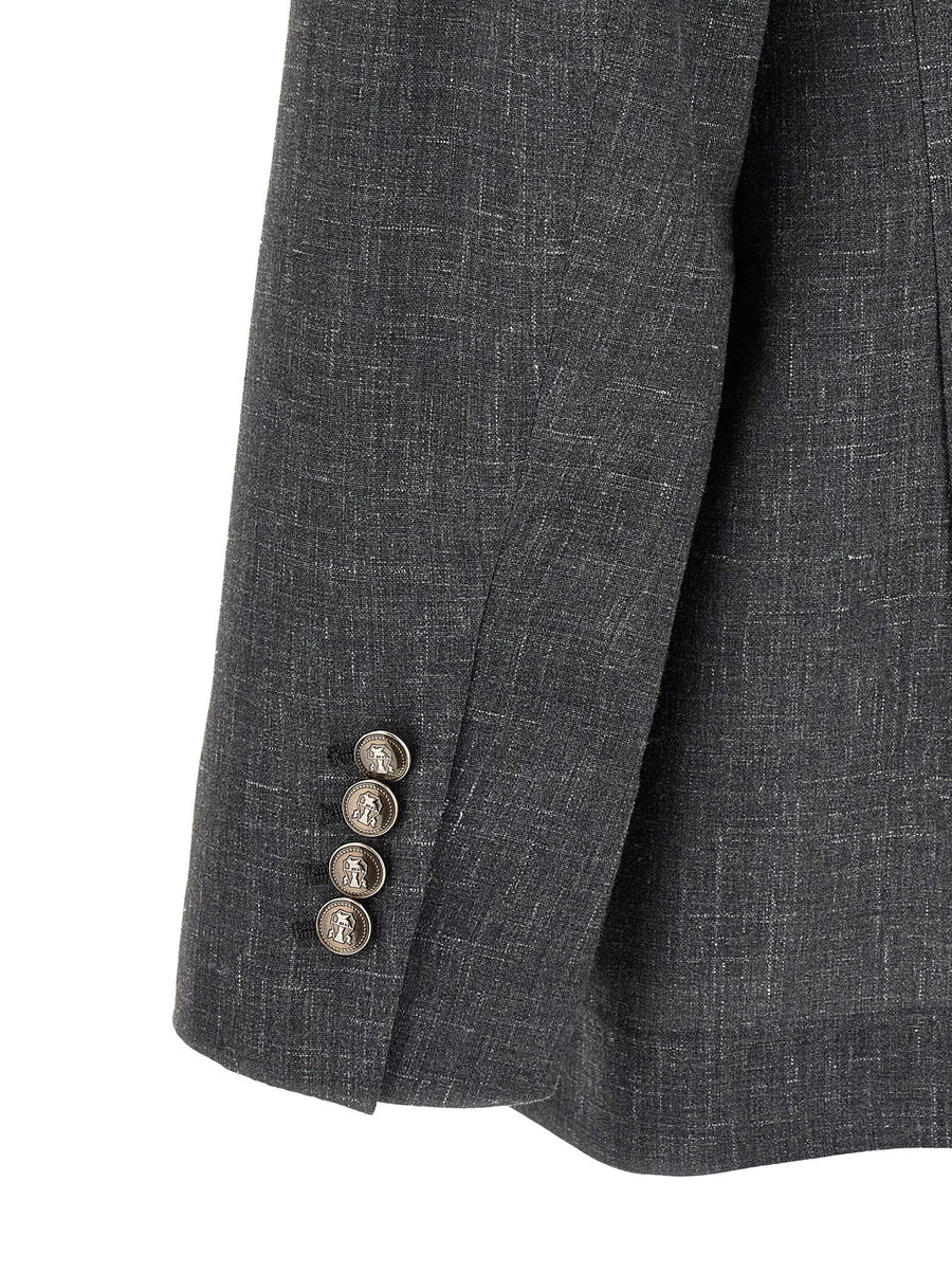 Brunello Cucinelli Gray Flamed Wool Silk Linen Blazer Women