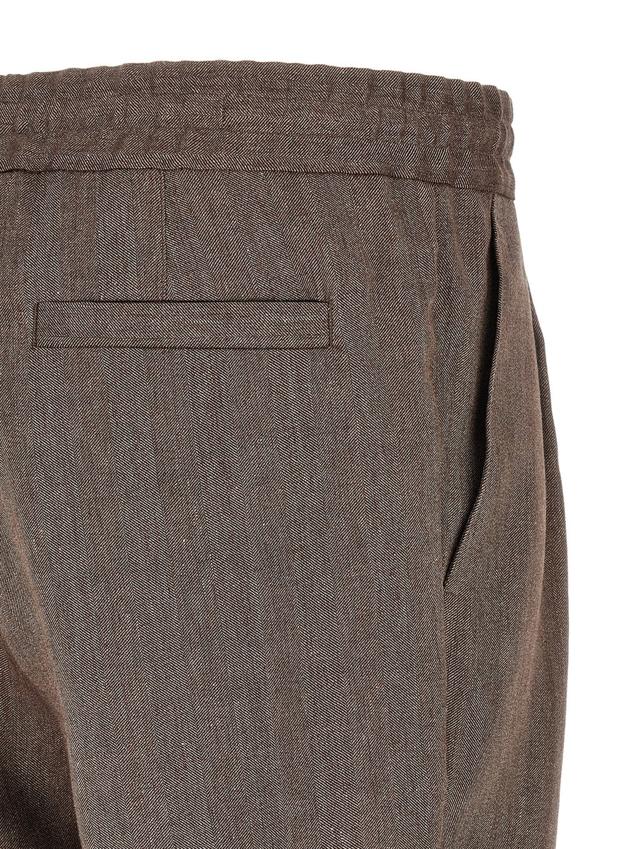 Brunello Cucinelli Brown Linen And Virgin Wool Bermuda Shorts With Chevron Weave