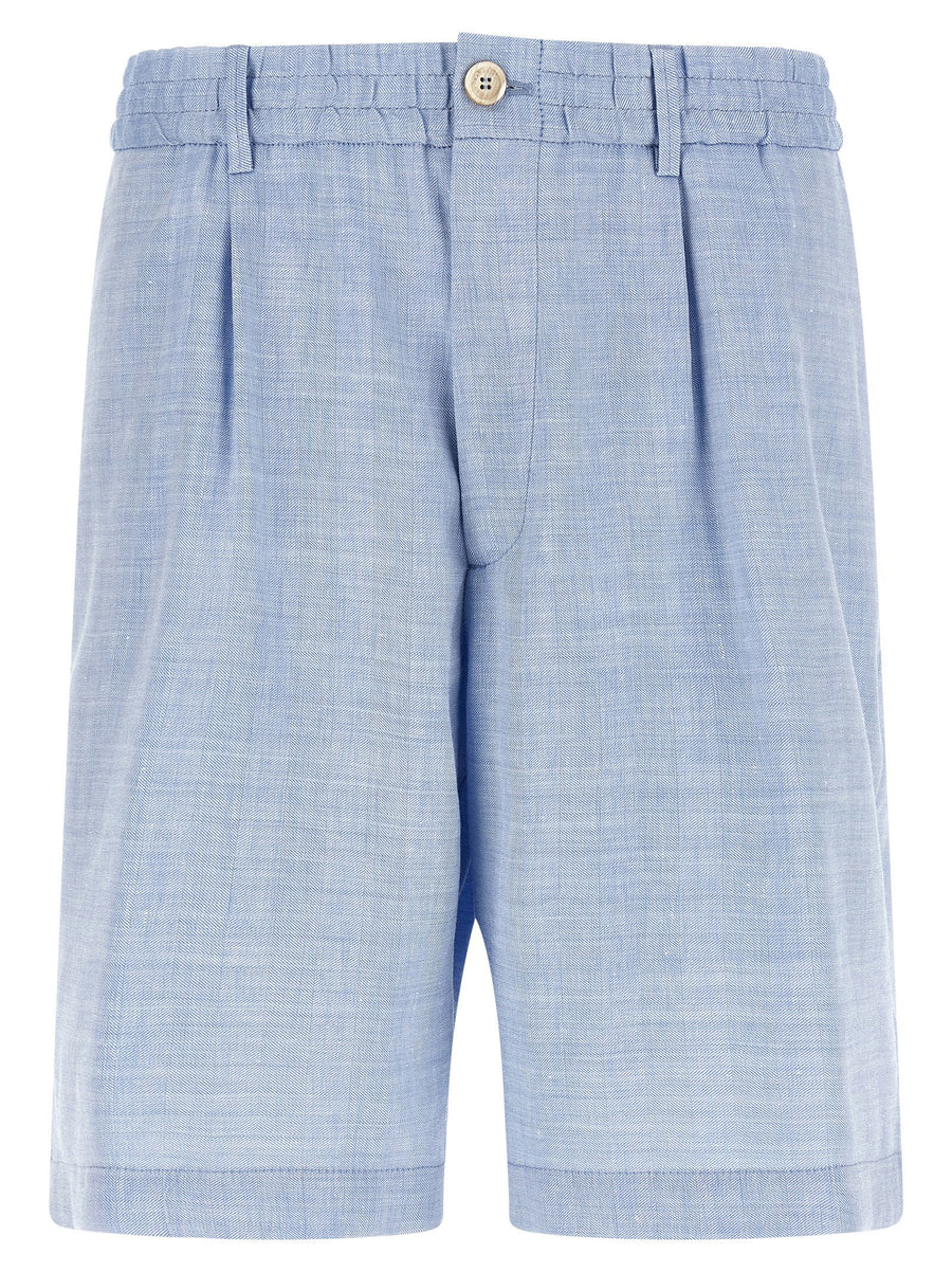 Brunello Cucinelli Chevron Bermuda Shorts Light Blue Linen Virgin Wool Blend