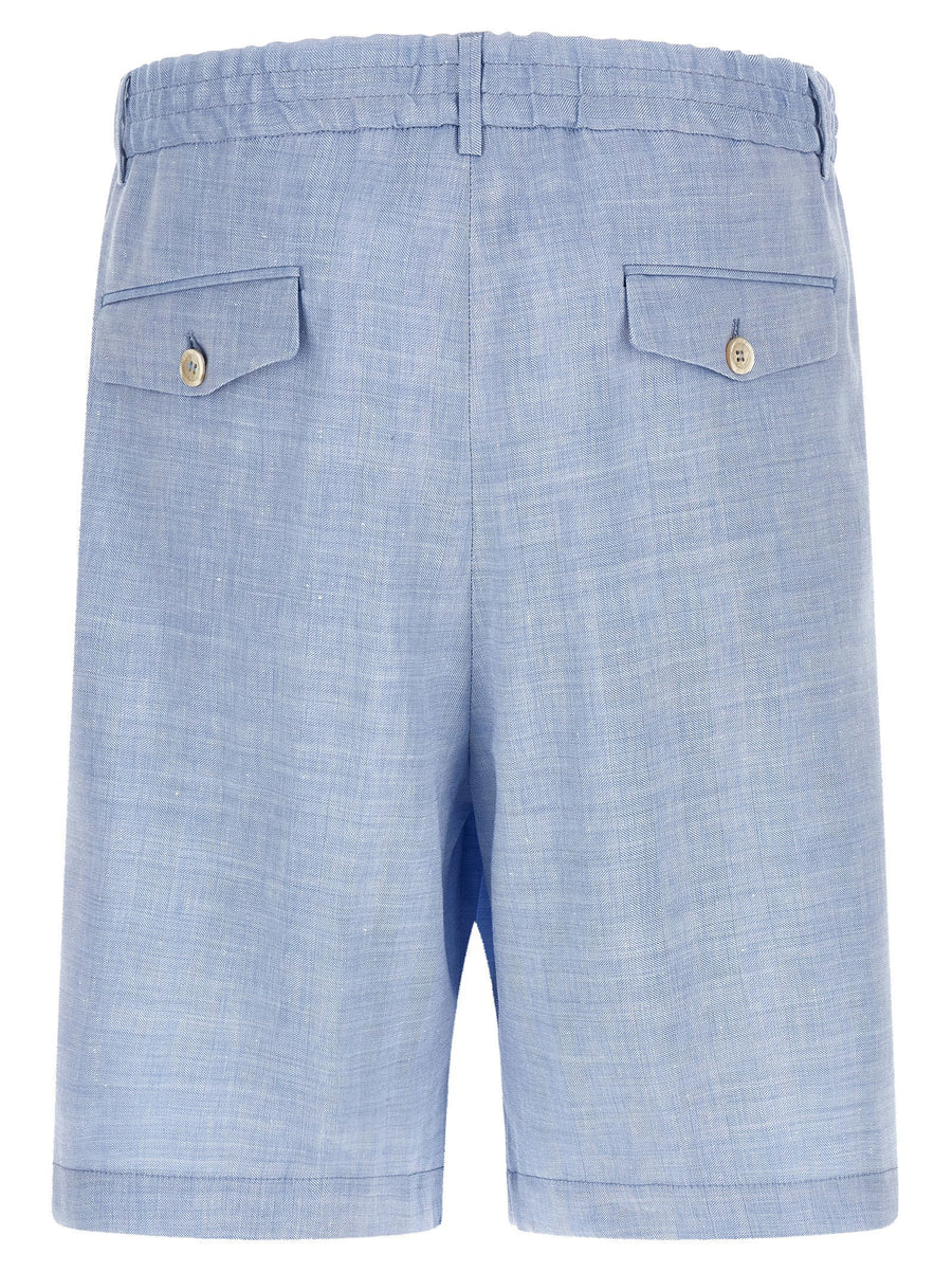 Brunello Cucinelli Chevron Bermuda Shorts Light Blue Linen Virgin Wool Blend