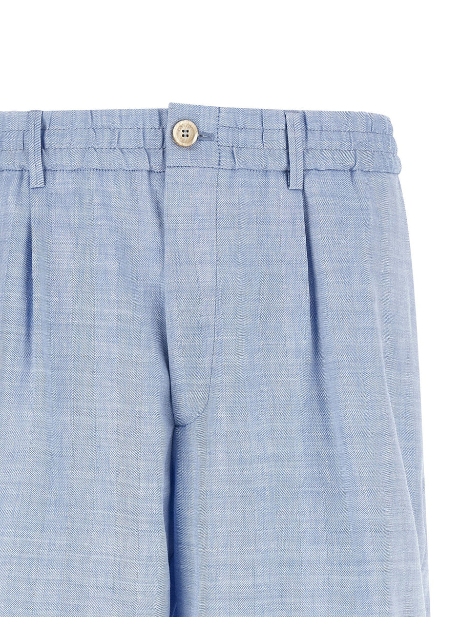 Brunello Cucinelli Chevron Bermuda Shorts Light Blue Linen Virgin Wool Blend
