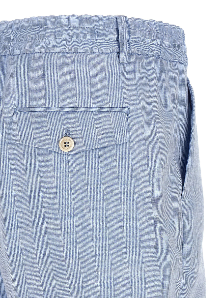 Brunello Cucinelli Chevron Bermuda Shorts Light Blue Linen Virgin Wool Blend
