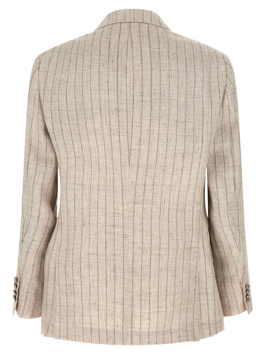 Brunello Cucinelli Pinstripe Linen Blazer For Women Breathable Luxury Tailoring Elite Office Wear