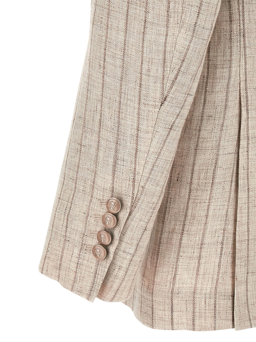 Brunello Cucinelli Pinstripe Linen Blazer For Women Breathable Luxury Tailoring Elite Office Wear