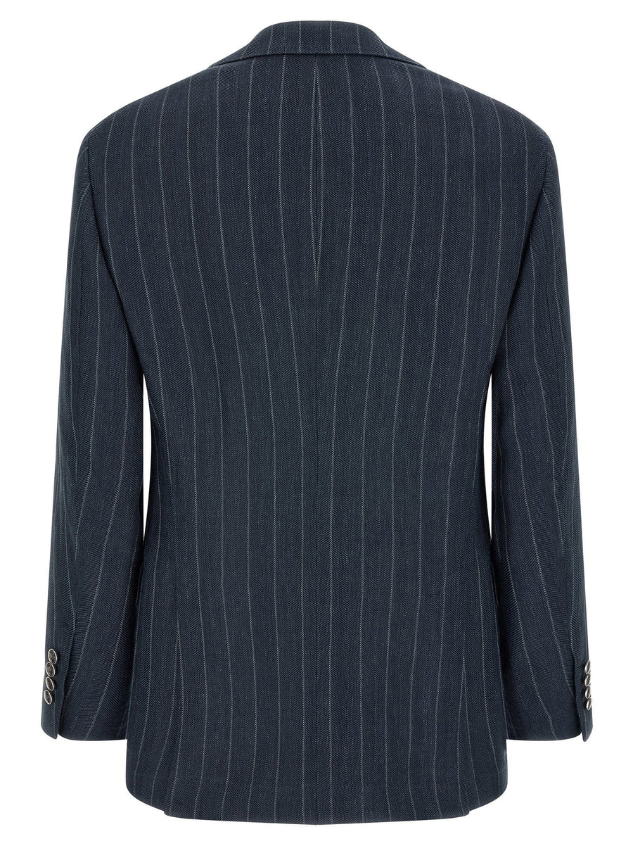 Brunello Cucinelli Hemp Silk Tailor Blazer For Men In Blue Premium Structured Jacket