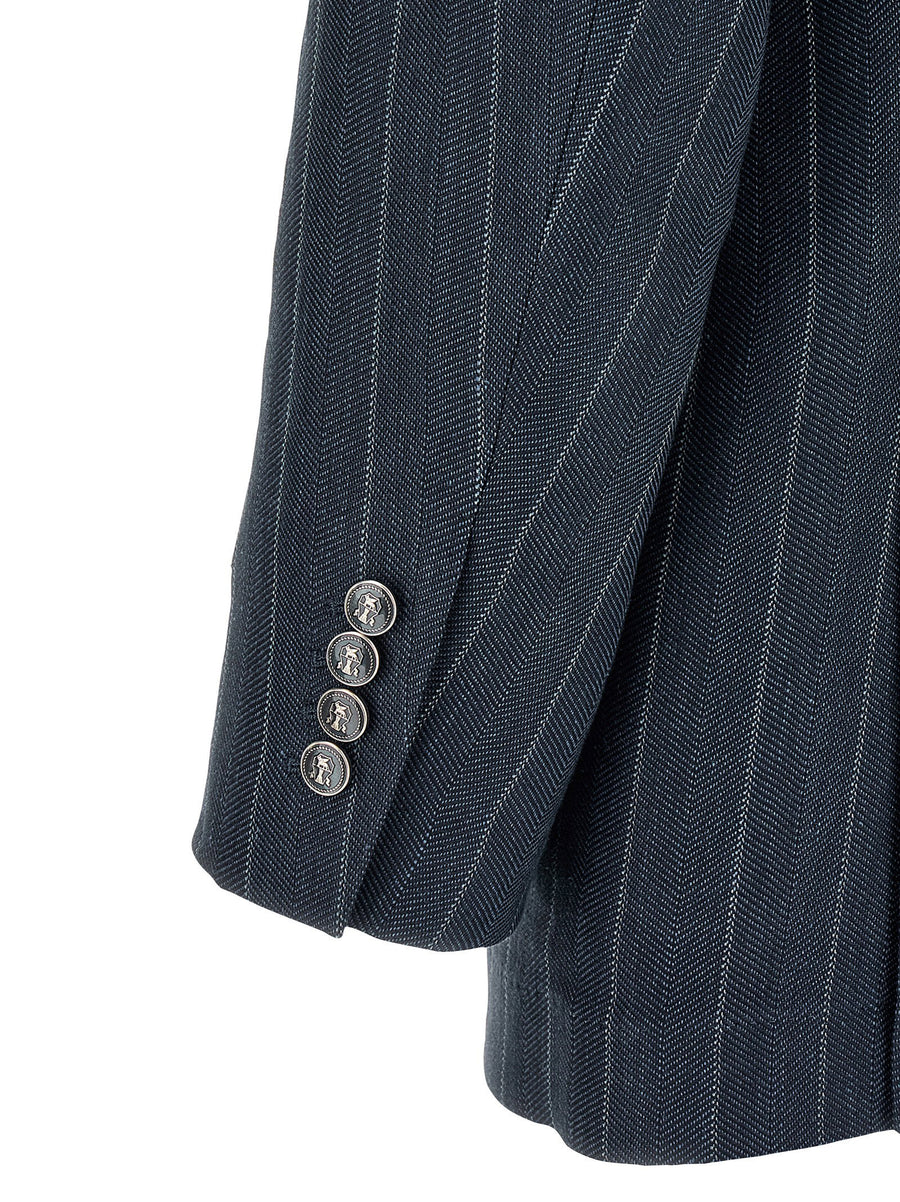 Brunello Cucinelli Hemp Silk Tailor Blazer For Men In Blue Premium Structured Jacket