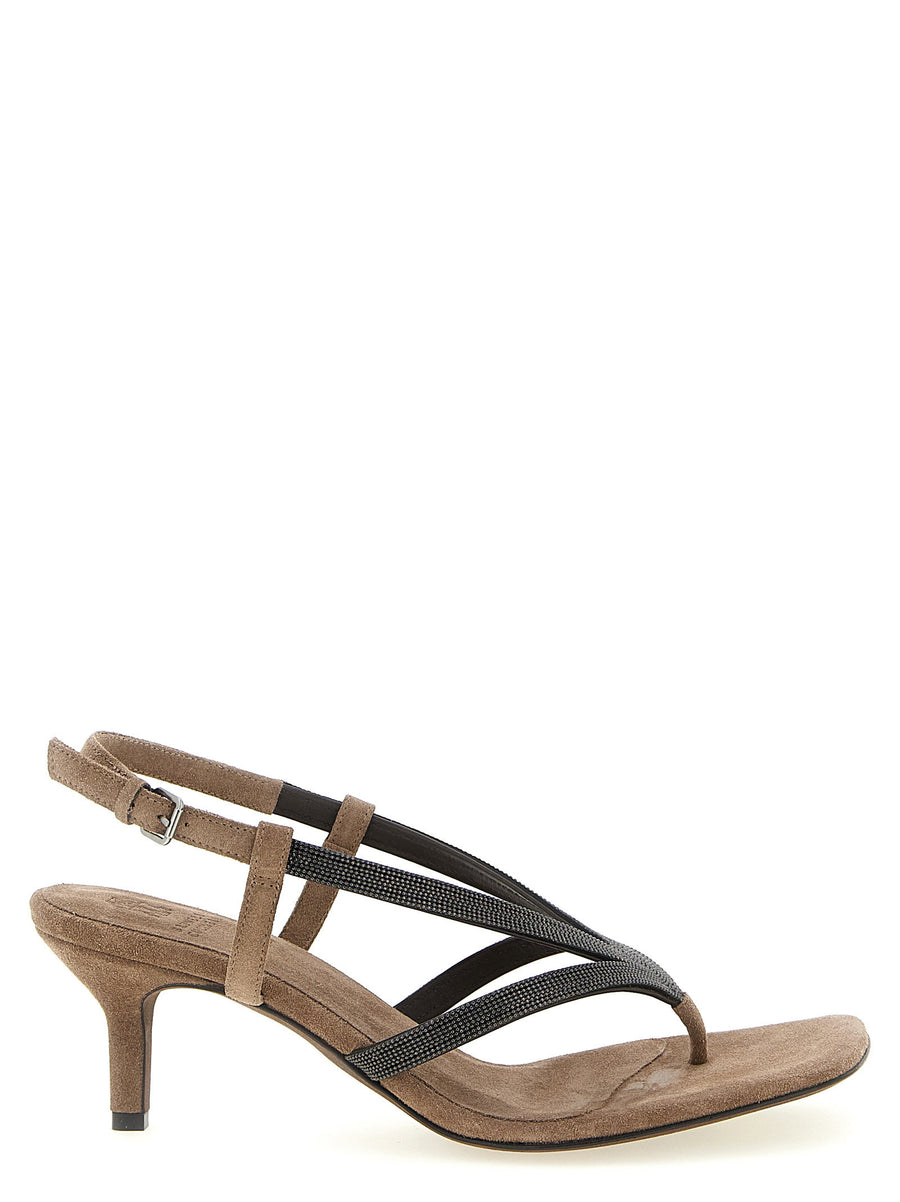 Brunello Cucinelli Monile Sandals Beige Suede Leather Straps