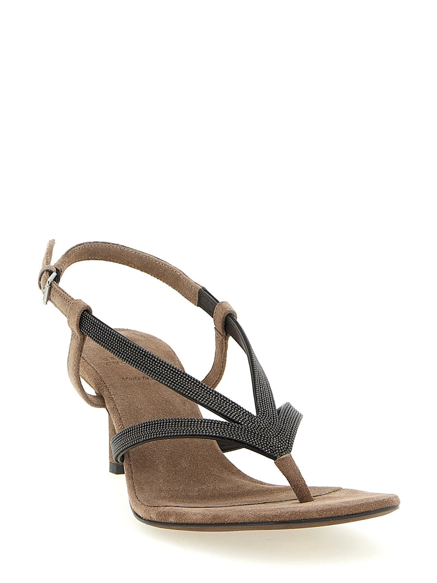 Brunello Cucinelli Monile Sandals Beige Suede Leather Straps