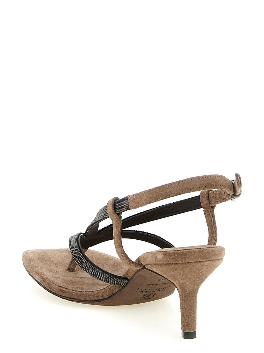 Brunello Cucinelli Monile Sandals Beige Suede Leather Straps